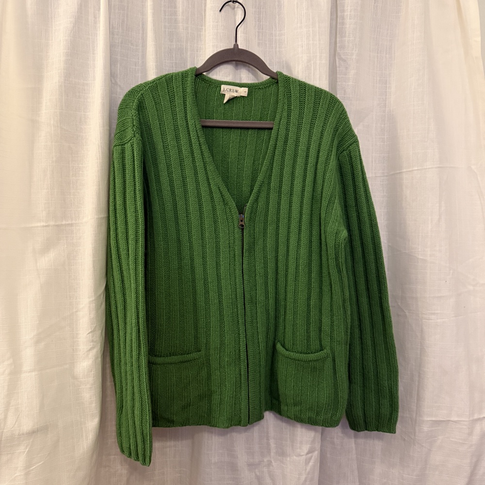 Vintage J.Crew Shetland Wool Green Zip-up Sweater Size L